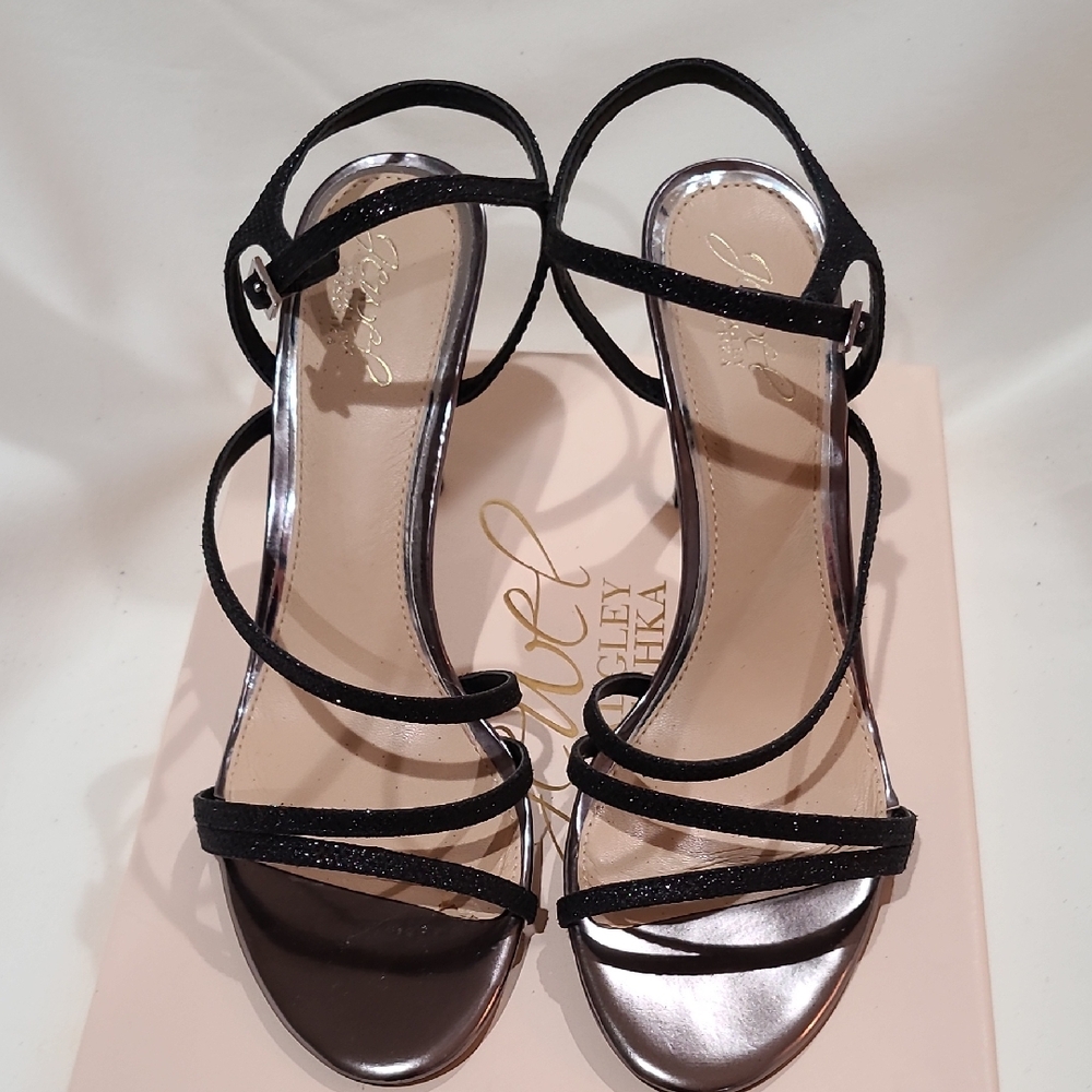 Jewel Badgley Mischka Black Strappy Heels